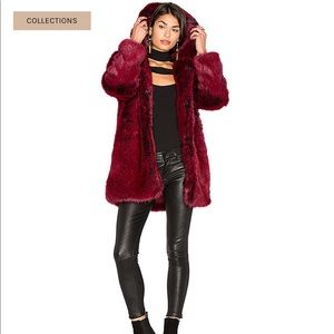 Revolve LPA blood red faux fur coat